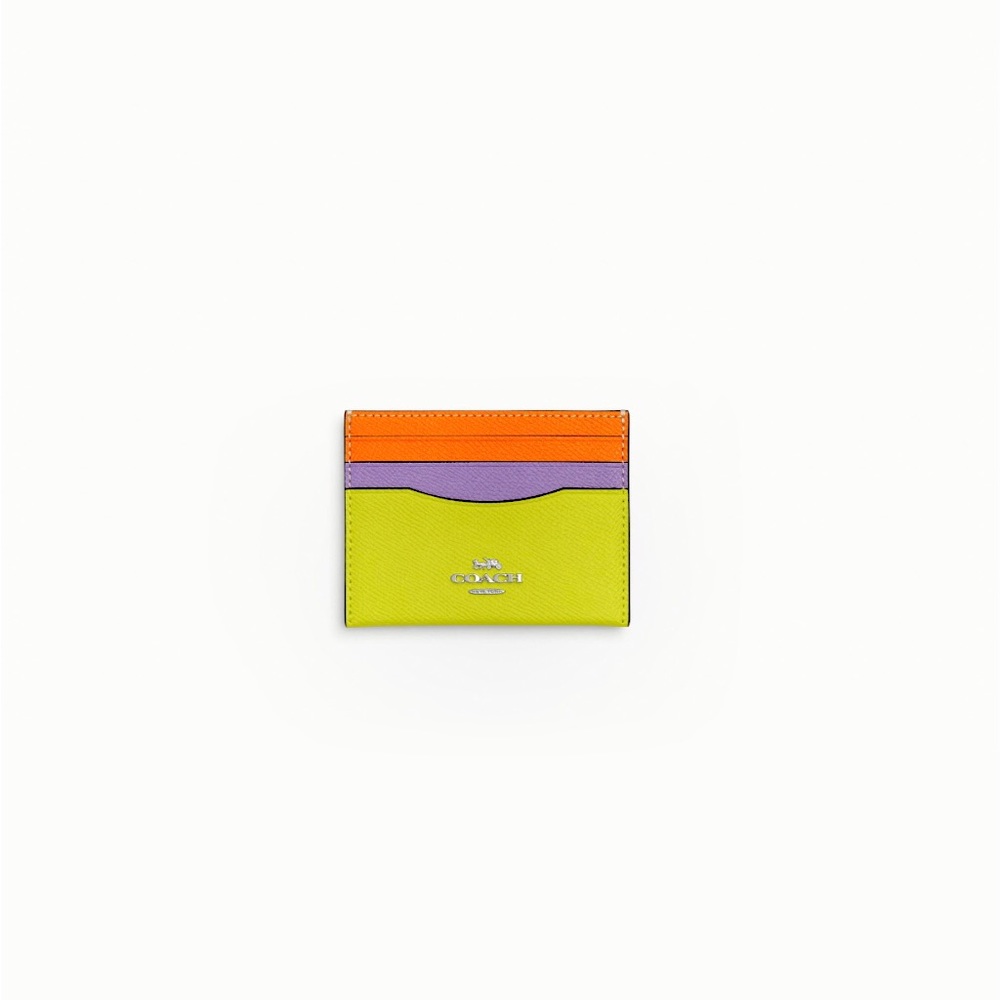 💛🧡💜NWT COACH Slim Id Card Case In Color block Leather MSP$78.
